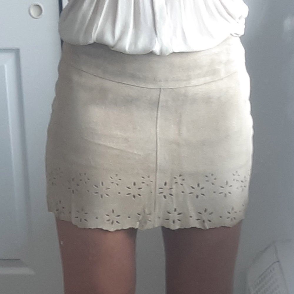 Laser cut Suede leather mini skirt- AnneX